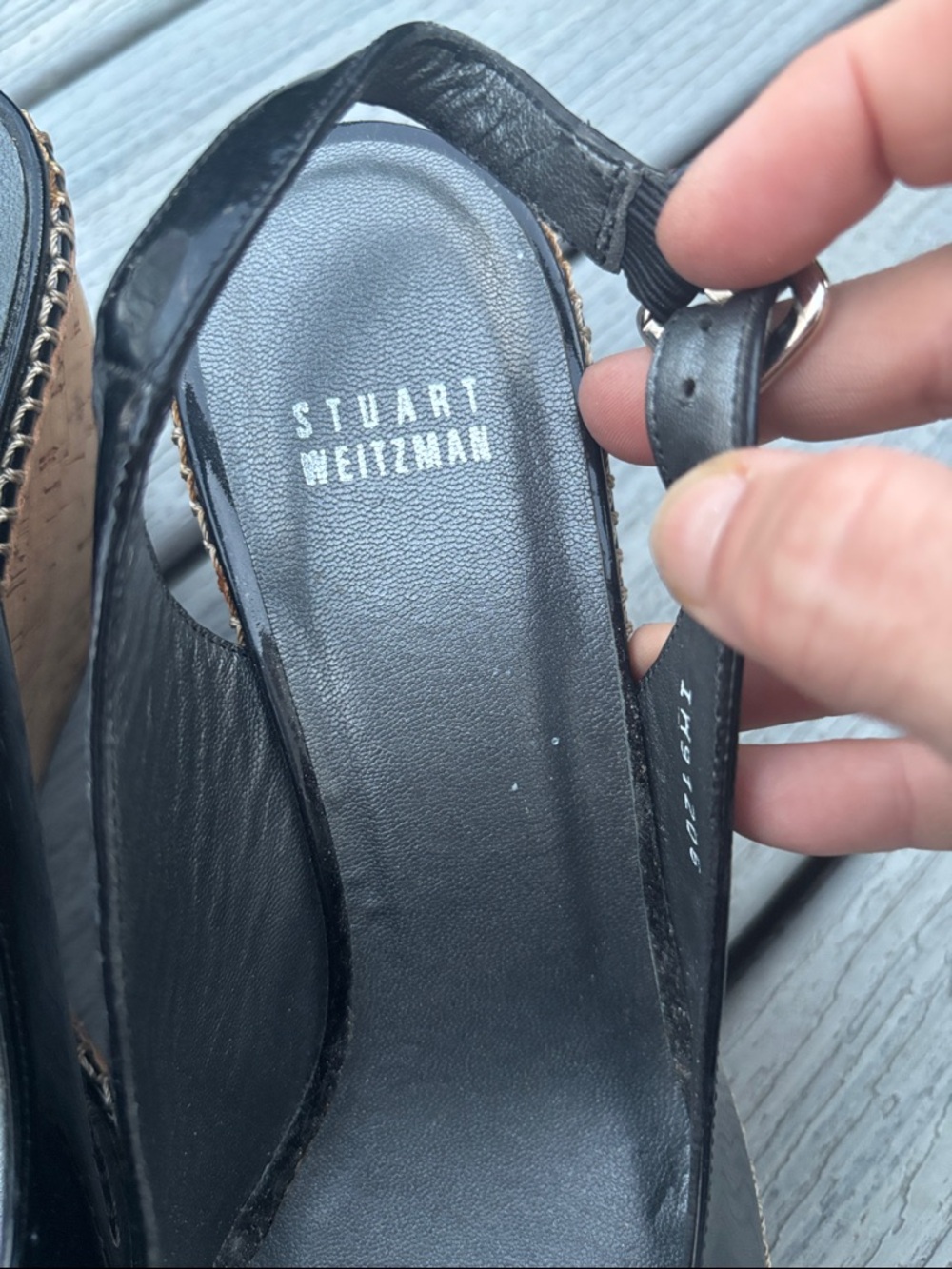 Stuart Weitzman Black Patent Cork Wedge Sandals - Picture 3 of 6